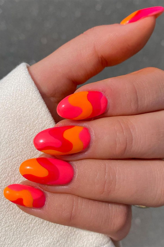 Matte Red Fake nail Almond metal Line fiery orange color False nail The  finished The bright Press on nails Black Stiletto - AliExpress