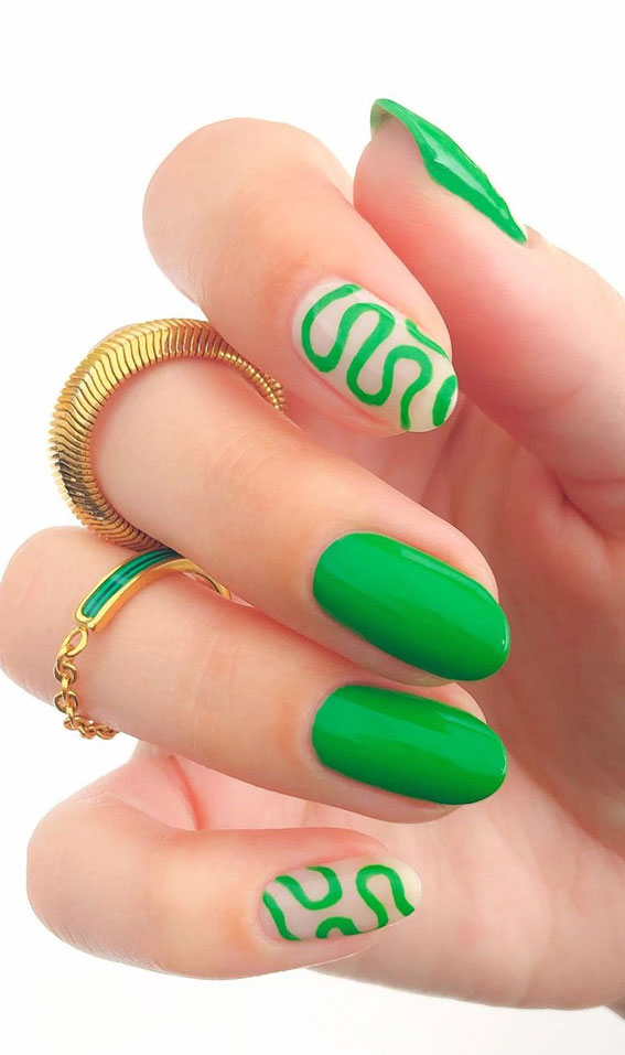 50 Trendy Summer Nail Colours & Designs : Green Swirlies