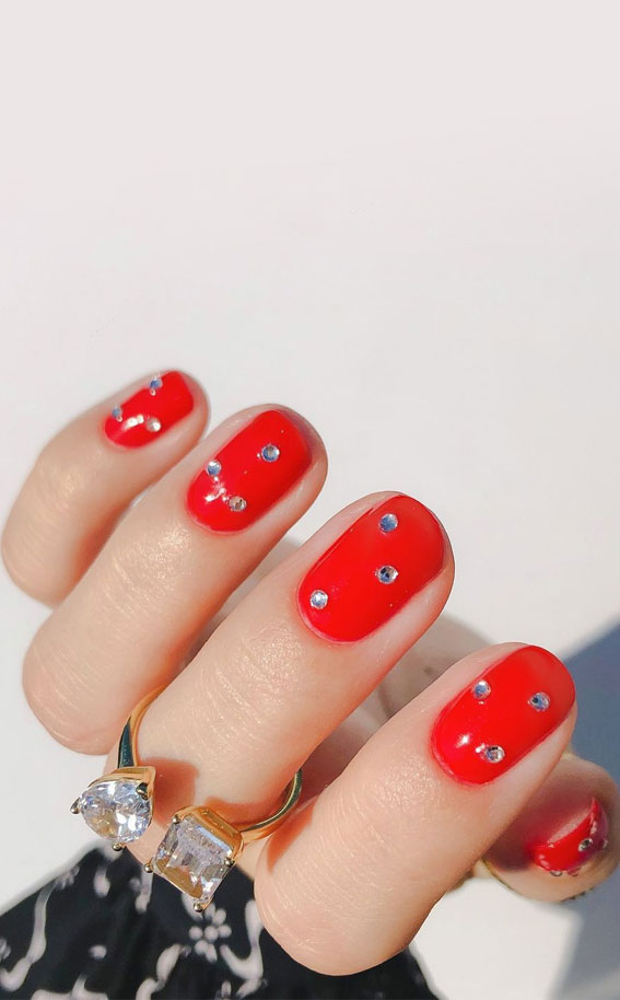 50 Trendy Summer Nail Colours & Designs : Red Short Nails with