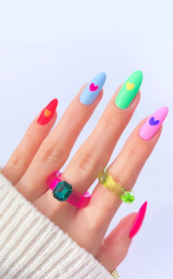 50 Trendy Summer Nail Colours & Designs : Different Colour Nails Each Nail