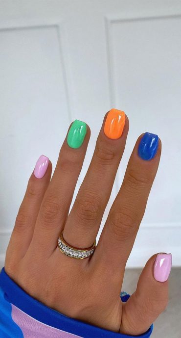 50 Trendy Summer Nail Colours & Designs : Mix and Match Bright Colour Nails