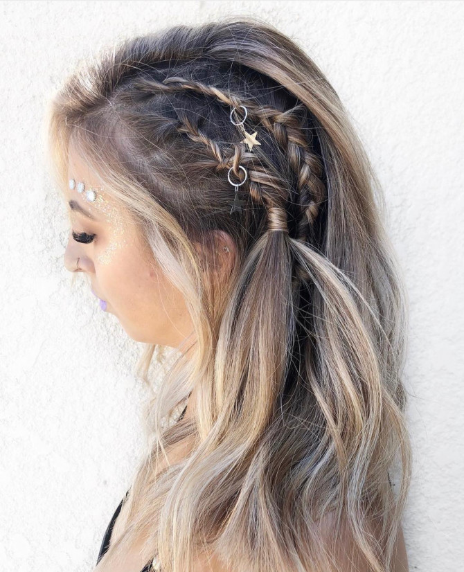 40 Summer Festival Hairstyle Ideas : Partial Half Up with Side Braids