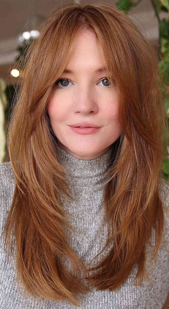 42 Best Curtain Bangs That’ll Complement Your Personality : Splendid Brown Layered Haircut