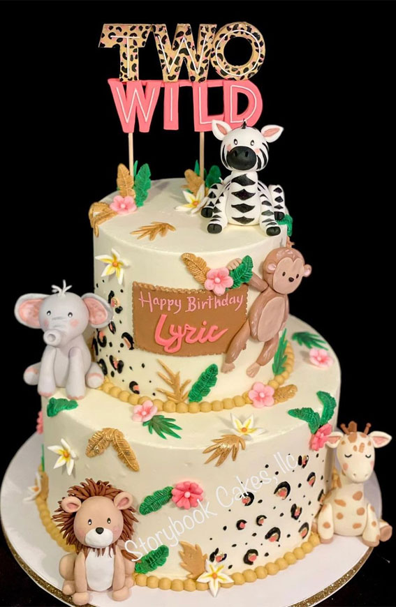 34 Two Wild Birthday Cake Ideas : Leopard and Pink Cake Topper