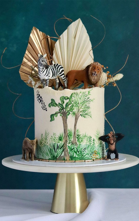 34 Two Wild Birthday Cake Ideas : Handpainted trees and grass