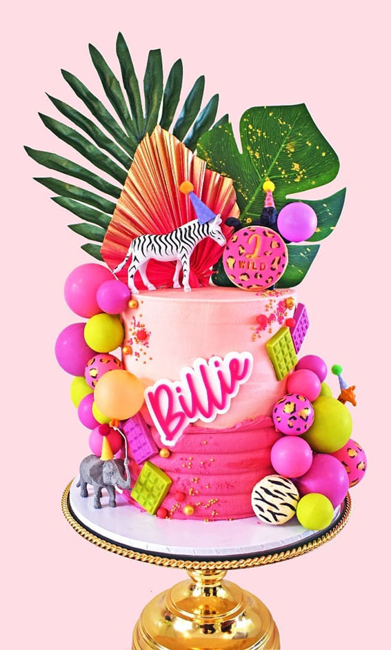 34 Two Wild Birthday Cake Ideas : Pink Wild Cake Adorned with Balloons