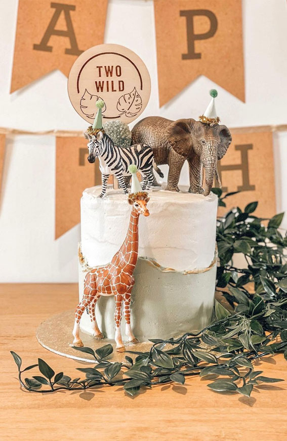 34 Two Wild Birthday Cake Ideas : Sage Green and White Wild Cake