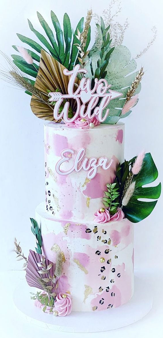 34 Two Wild Birthday Cake Ideas : Pink and Leopard Two Tiers