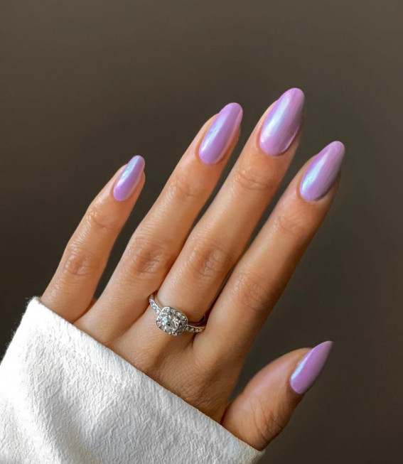 27 Glazed Donut Nails Trend : Lavender Chrome Almond Nails