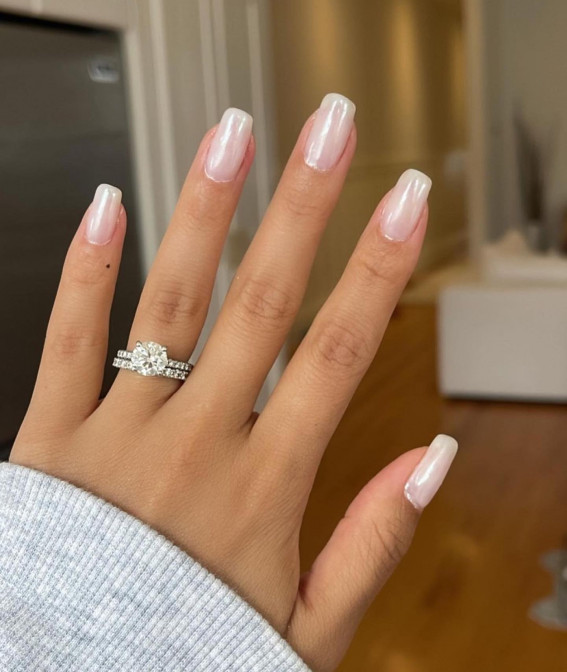 35 Hailey Bieber Pearl Nails :Tapered Square Pearl Nails