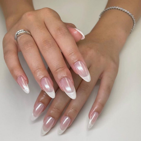 35 Hailey Bieber Pearl Nails : French Tip Pearl Nails