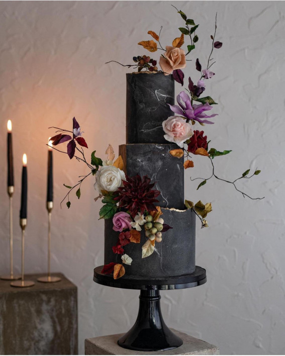 50 Wedding Cake Ideas for 2022 : Matte Black Marble Cake