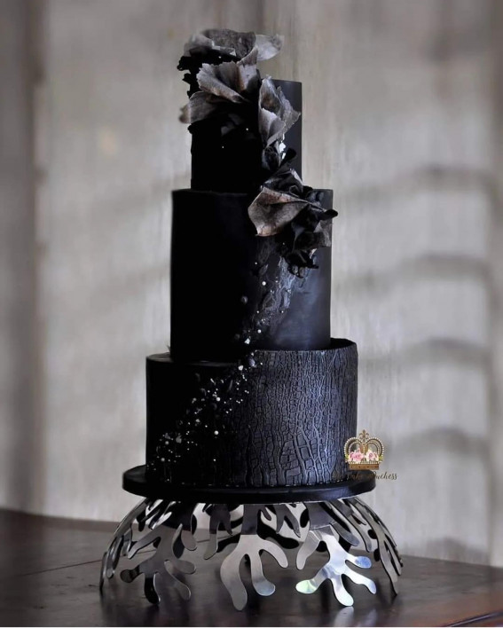 50 Wedding Cake Ideas for 2022 : Black Textured Three Tier Cake