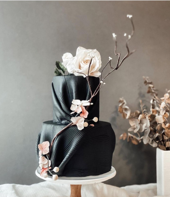 50 Wedding Cake Ideas for 2022 : Texture + Draped Black Cake