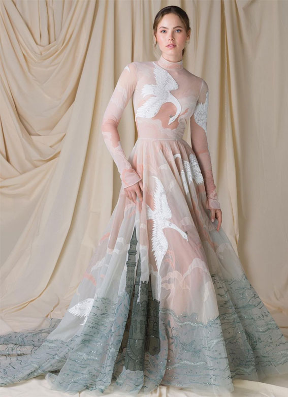 50 Wedding Dresses with Breathtaking Details : Swan Cutwork Embroidery Wedding Dress