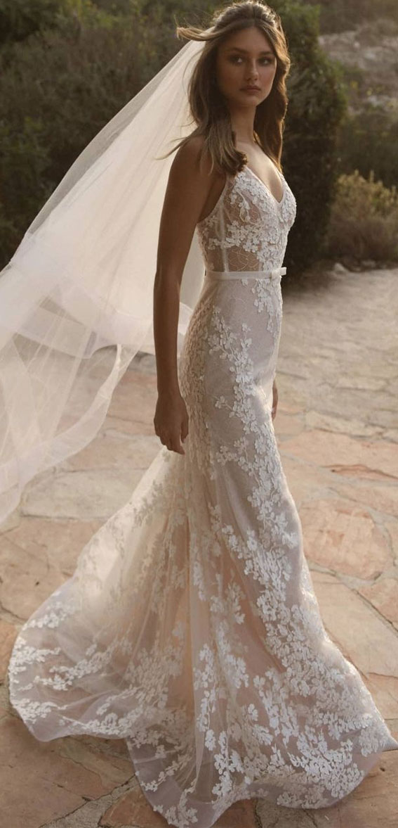 lace flower silk tulle wedding dress, tulle wedding dress, a-line wedding dress