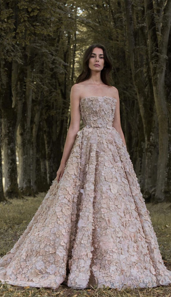 sleeveless wedding dress, 3d floral embellishment wedding dress