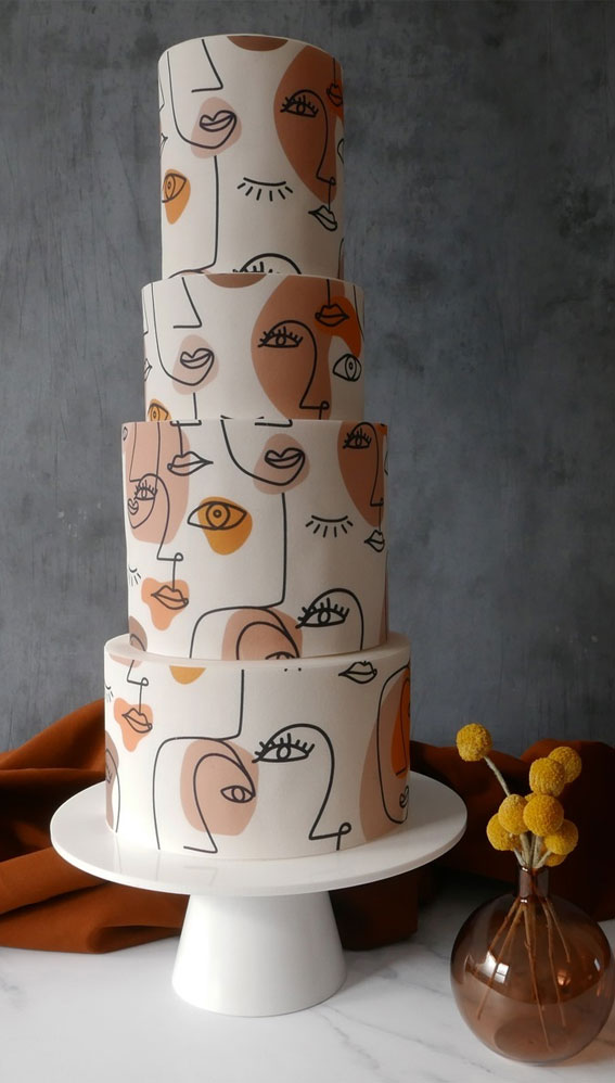 50 Wedding Cake Ideas for 2022 : Abstract Face Wedding Cake