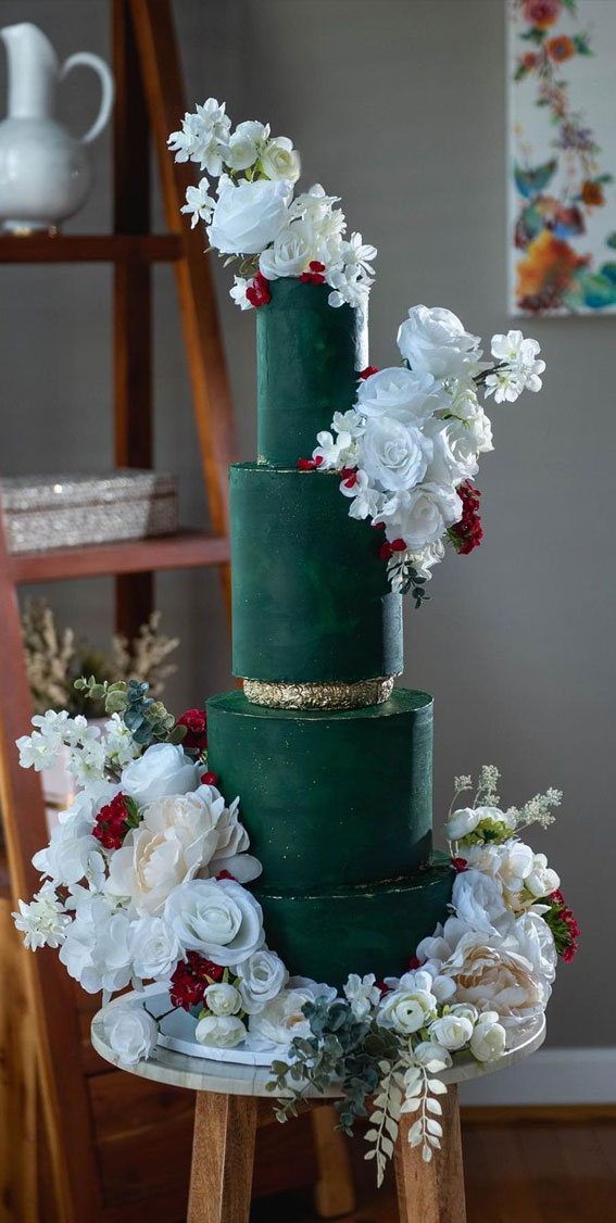 50 Wedding Cake Ideas for 2022 : Matte Emerald Green Cake