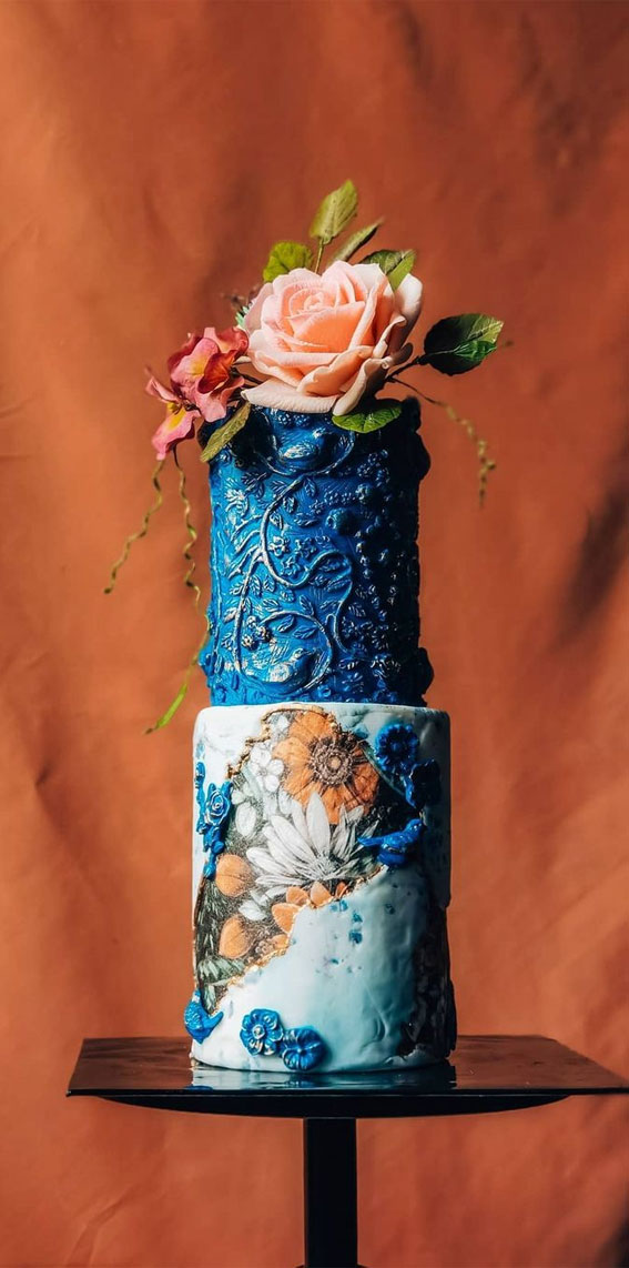 50 Wedding Cake Ideas for 2022 : Blue Embossed Cake