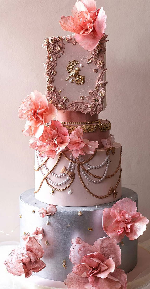 50 Wedding Cake Ideas for 2022 : Pink tropical glam cake