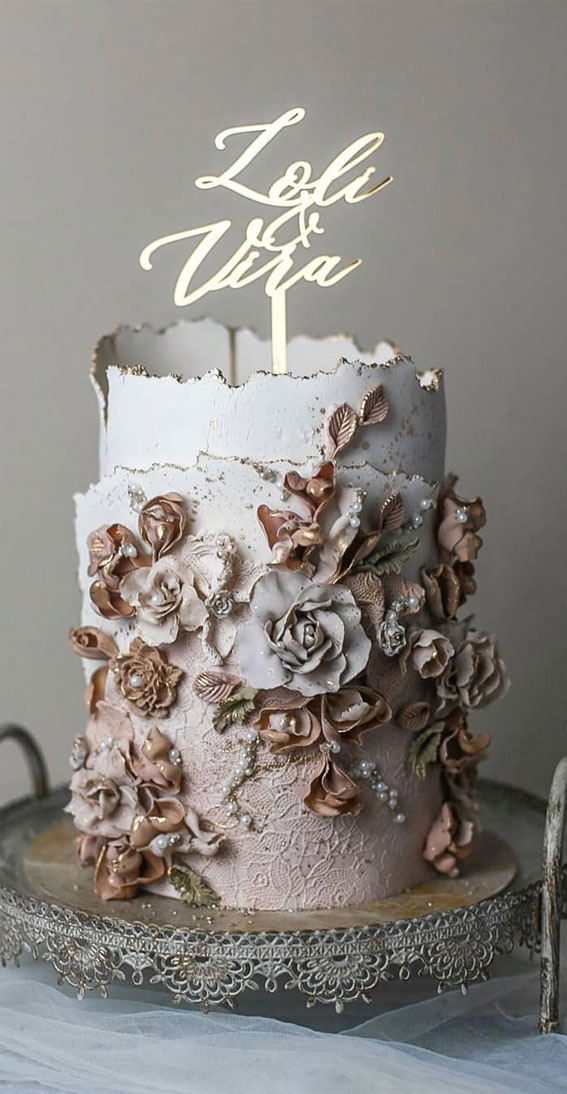 50 Wedding Cake Ideas for 2022 : Neutral Cake with Intricate Details
