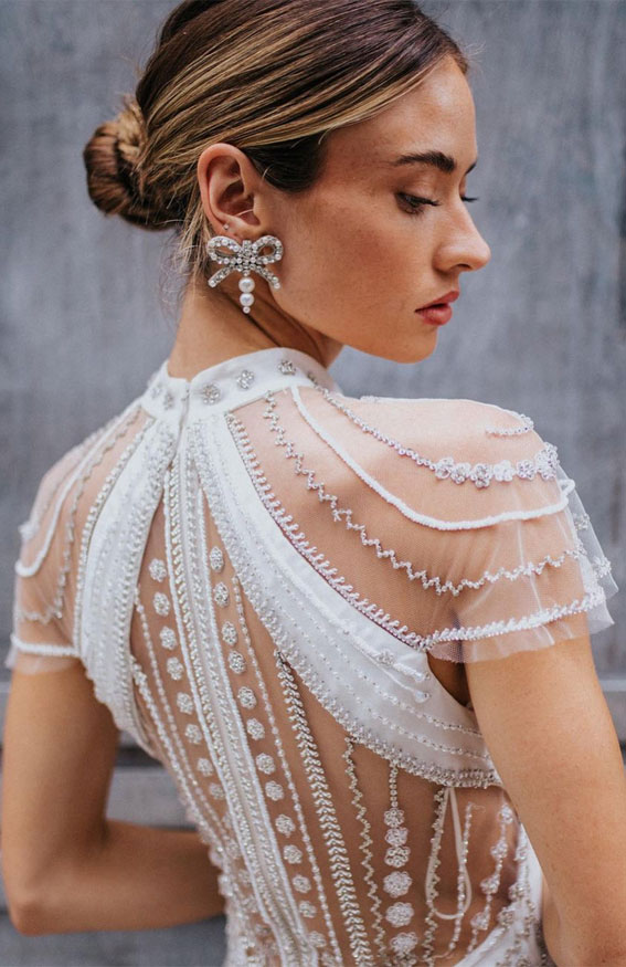 50 Wedding Dresses with Breathtaking Details : Hand beaded bow earring