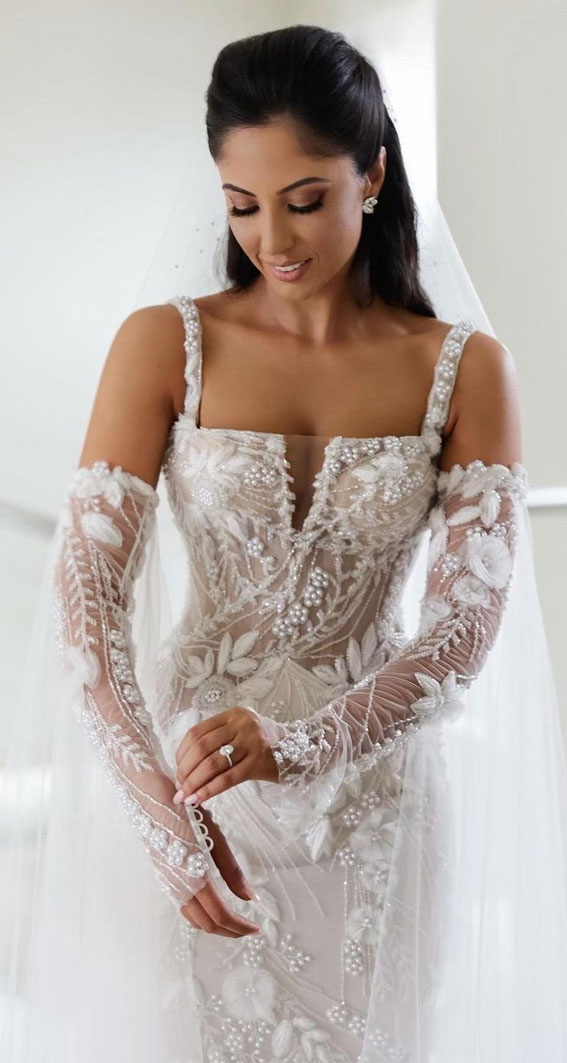 50 Wedding Dresses with Breathtaking Details : Pearl Strap Wedding Dress