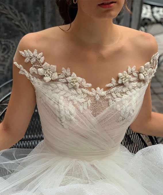 50 Wedding Dresses with Breathtaking Details : Flower Beaded Tull Wedding Gown