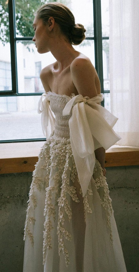 50 Wedding Dresses with Breathtaking Details : Off The Shoulder with Bow Details
