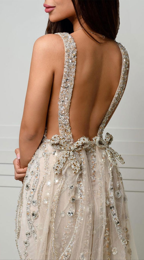 50 Wedding Dresses with Breathtaking Details : Open Back with Beaded Bow Details