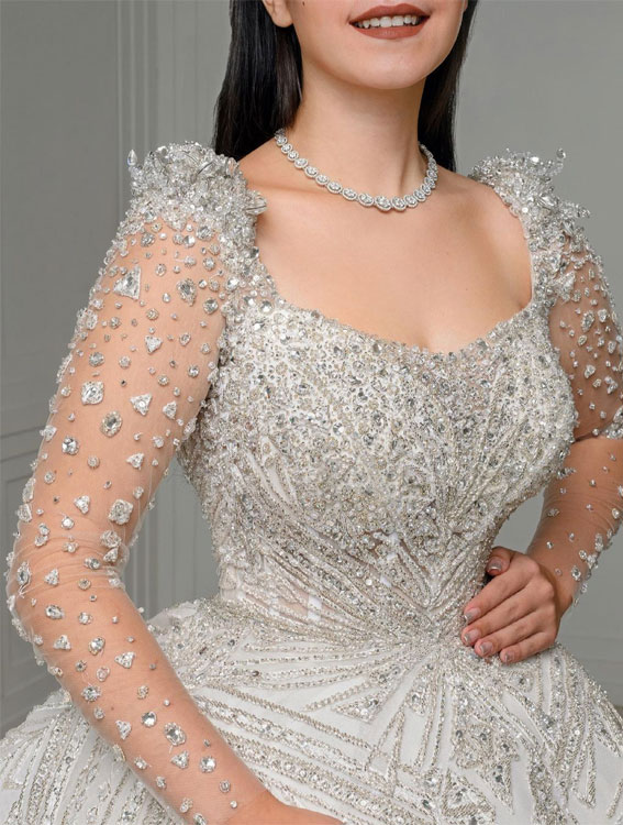 50 Wedding Dresses with Breathtaking Details : Crystal Beaded Long Sleeve Wedding Dress