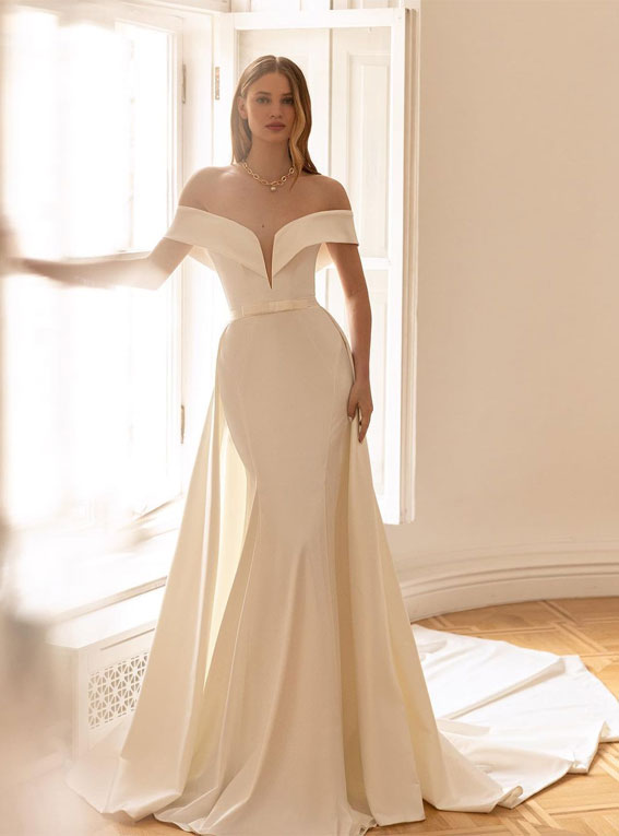 50 Gorgeous Wedding Dresses for 2022 : Off The Shoulder Elegant Dress
