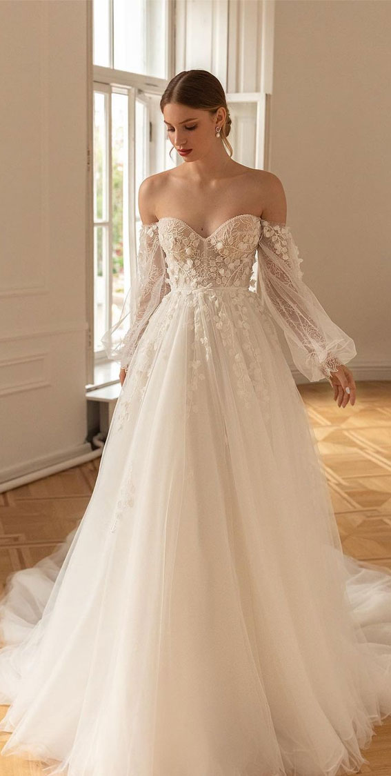 50 Gorgeous Wedding Dresses for 2022 : Off The Shoulder Sweetheart Neckline