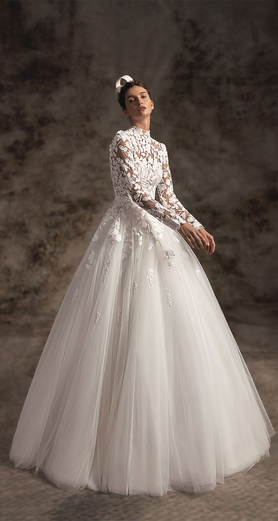 50 Gorgeous Wedding Dresses for 2022 : Oversized symmetrical 3D flower lace
