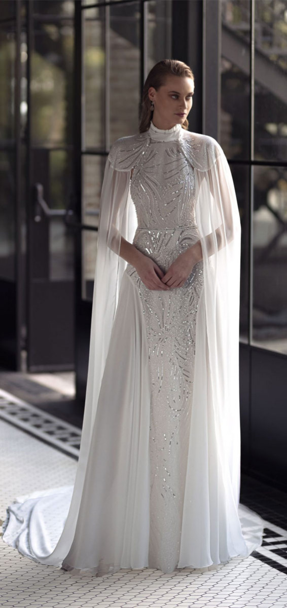 Timeless Wedding Dresses To Lookout : Body Suit Long Sleeves + Sheer Skirt