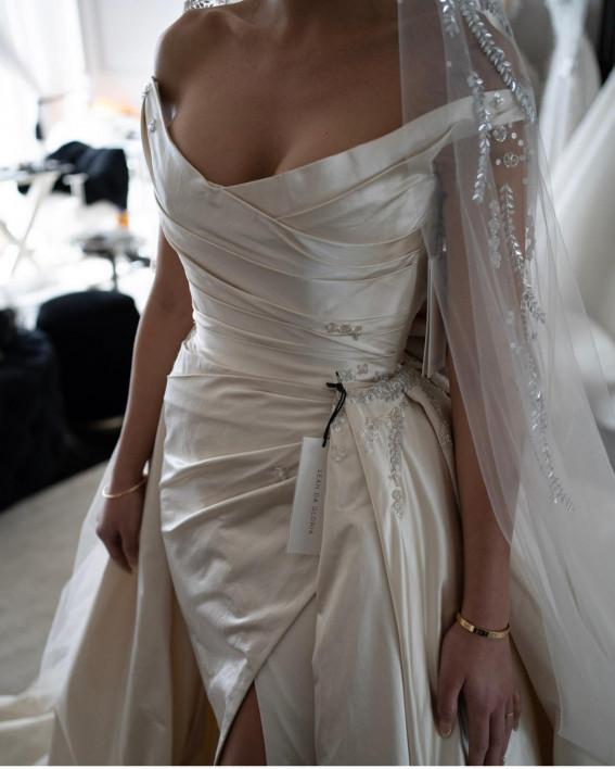 50 Breathtaking Wedding Dresses in 2022 : Off The Shoulder Simple Wedding Dress
