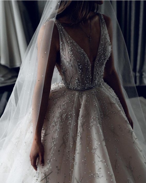 50 Breathtaking Wedding Dresses in 2022 : Embellished Pearl Wedding Dress