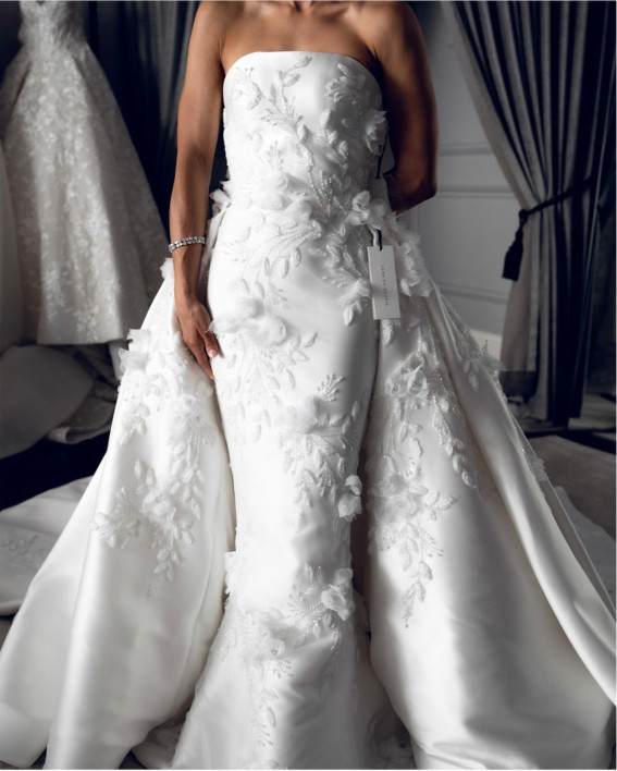50 Breathtaking Wedding Dresses in 2022 : 3D Floral Applique Over Skirt Wedding Dress