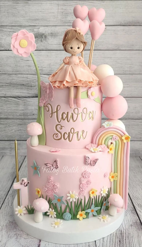 Cute Baby Eating Cake For First Birthday Baby Girl In Dress Festive Decor  In Pink Colors Stock Photo - Download Image Now - iStock