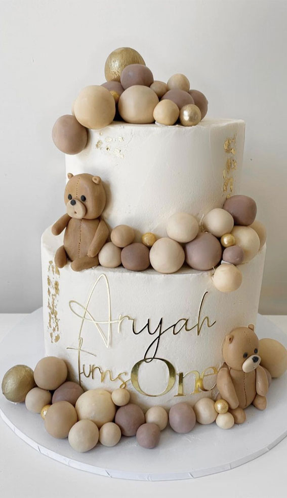 40 Cute First Birthday Cakes in 2022 : Neutral Two-Tier Cake