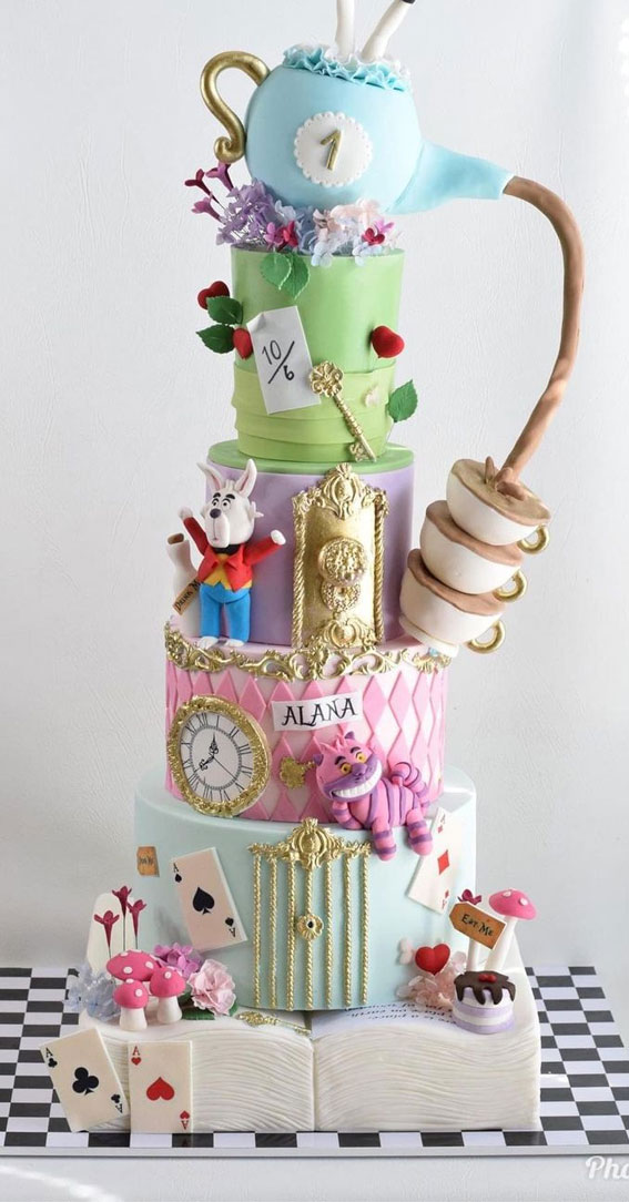 40 Cute First Birthday Cakes in 2022 : Alice in the wonderland theme cake