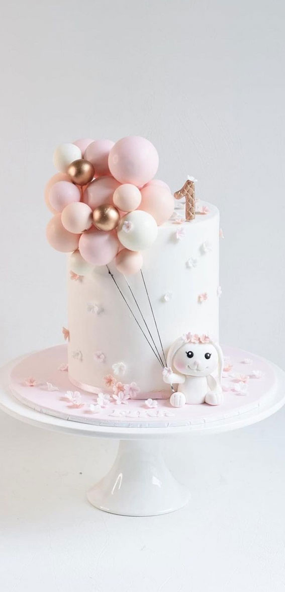 40 Cute First Birthday Cakes in 2022 : White Cake + 3D Floral