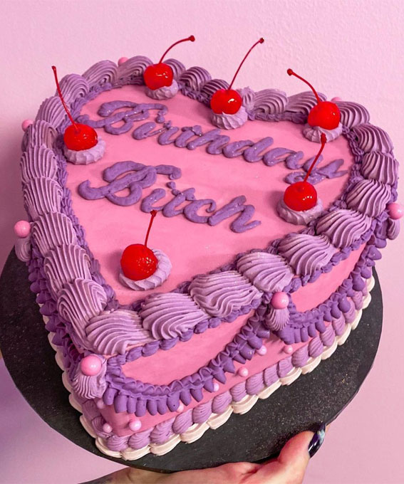 40 Best Lambeth Cake Ideas : Pink and Purple Heart-Shaped Cake