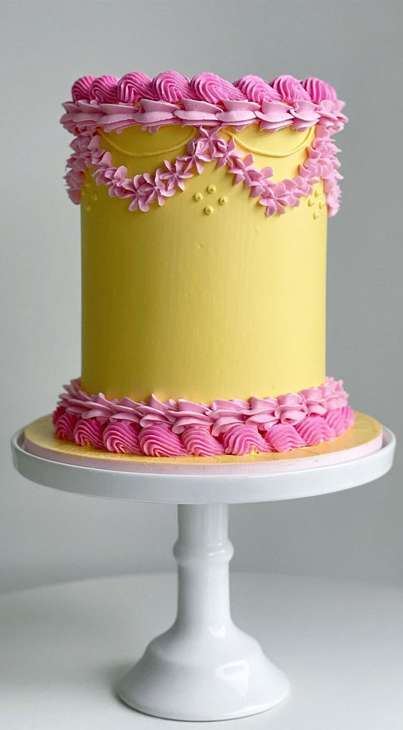 40 Best Lambeth Cake Ideas : Pink and Yellow Buttercream