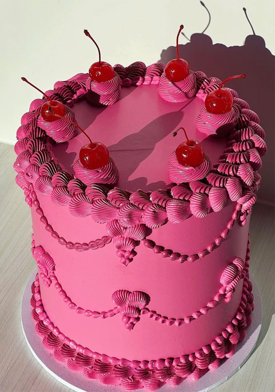 40 Best Lambeth Cake Ideas : Dark Pink Lambeth Cake