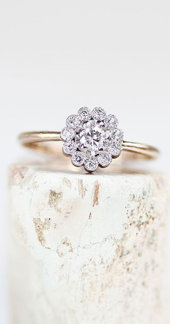 50 Stunning Engagement Rings in 2022 : Feminine Flower Ring