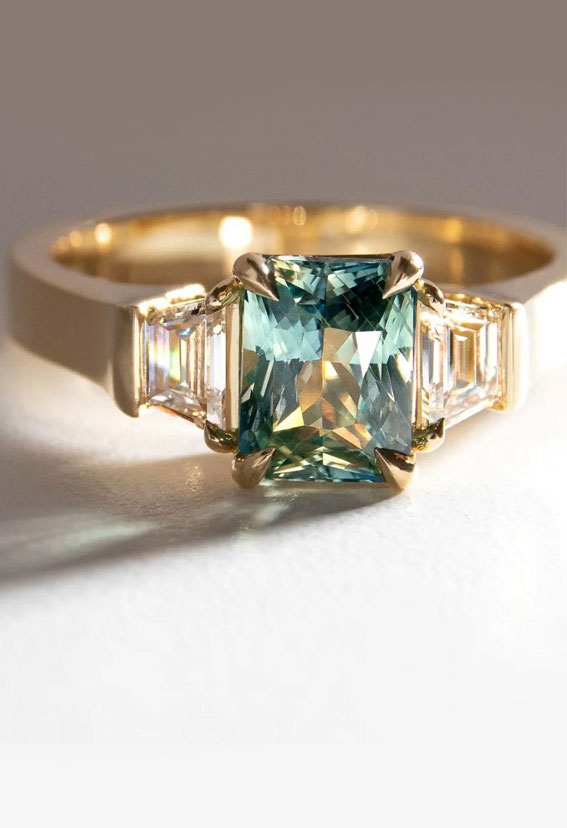 50 Stunning Engagement Rings in 2022 : Teal Sapphire Striking Stones