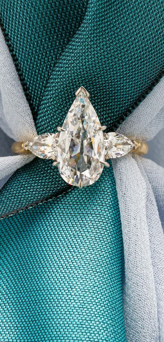 50 Stunning Engagement Rings in 2022 : Vintage Pear Cut Diamond Ring