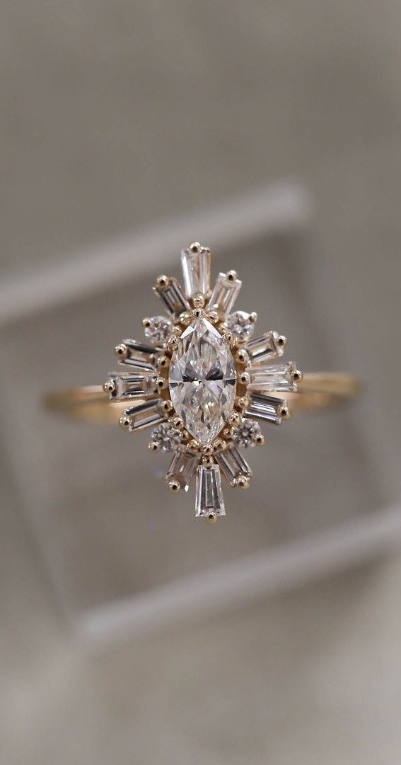 50 Stunning Engagement Rings in 2022 : Pear Cut Flower